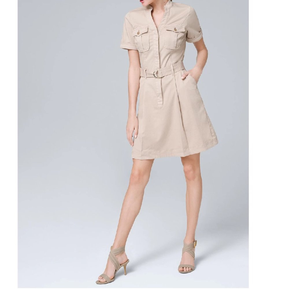 WHBM Khaki Fit and Flare dress with belt